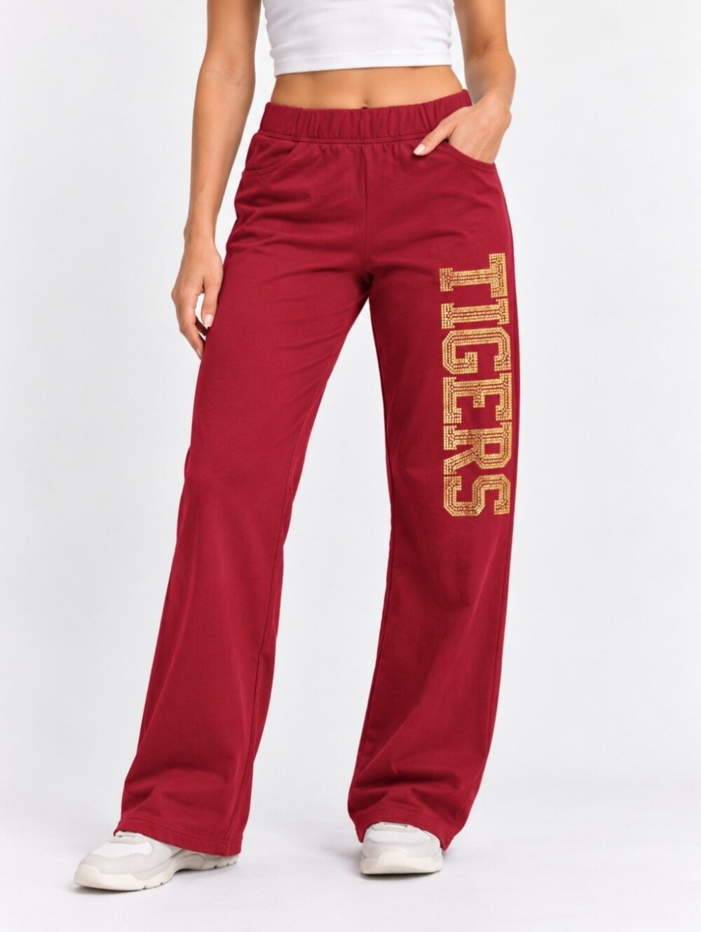 Varsity Spirit TIGERS Rhinestone Cheer Pants Burgundy Gold Y2K Straight Leg SP